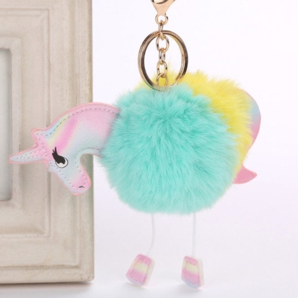 Accessories - Dangling Unicorn Fluffy Puff Key Chain Bag Charm